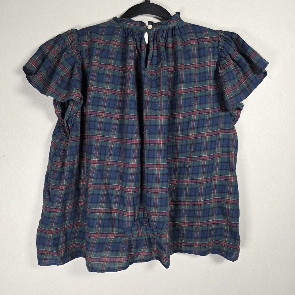 Birds Of Paradis by Trovata Carla Women's Plaid‎ Blouse Sz XS Blue Green Preppy - Picture 2 of 6